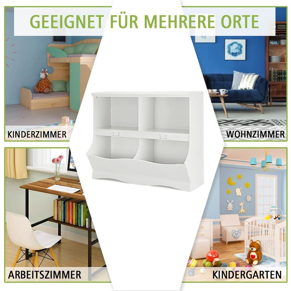 Storage Shelf with Bins – Toy Organizer for Kids, 105.5 x 39.5 x 84 cm, White