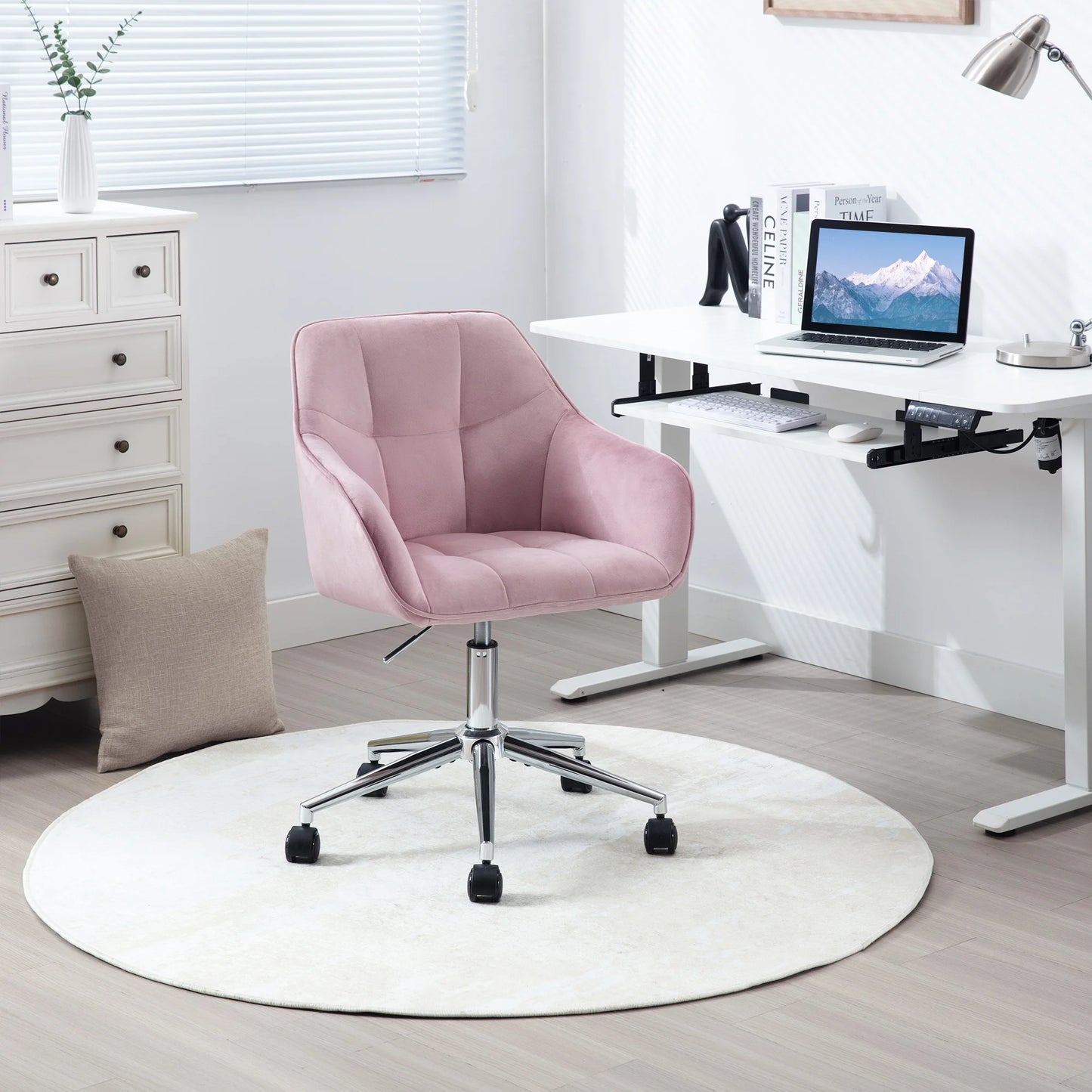 Velvet Office Chair Swivel Desk Computer Chair Height Adjustable Makeup Chair with Armrests for Bedroom Living Room