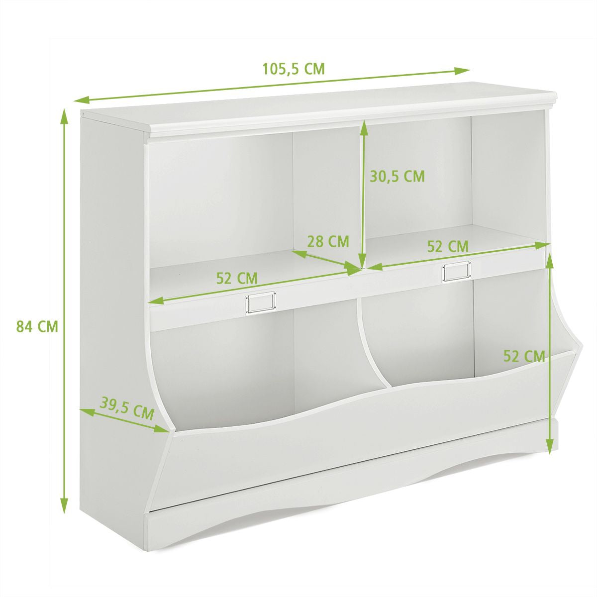 Storage Shelf with Bins – Toy Organizer for Kids, 105.5 x 39.5 x 84 cm, White