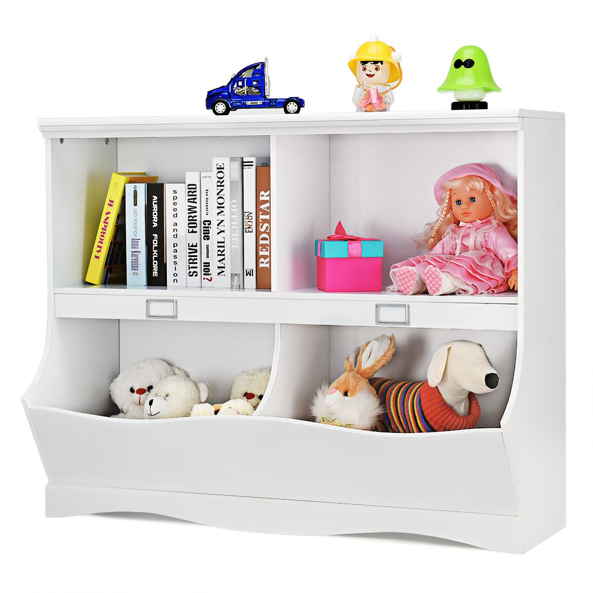 Storage Shelf with Bins – Toy Organizer for Kids, 105.5 x 39.5 x 84 cm, White