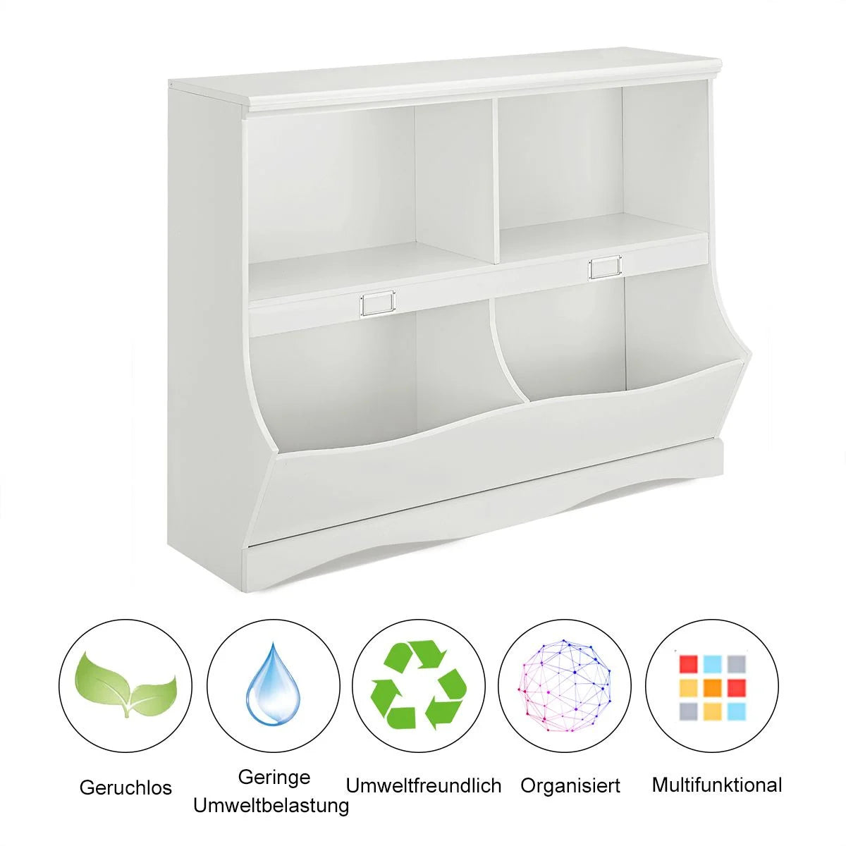 Storage Shelf with Bins – Toy Organizer for Kids, 105.5 x 39.5 x 84 cm, White