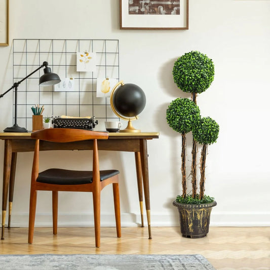 115 Cm Kunstpflanze Mit Topf & 3 Kugeln Kunstbaum Künstliche Dekopflanze Grünpflanzen