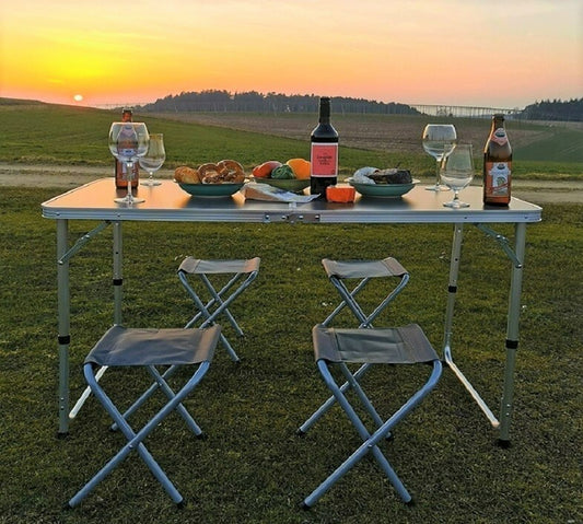 Klappbarer Campingtisch CAMPIXX Mit 4 Hockern Klappbar Tisch Klapptisch Hocker