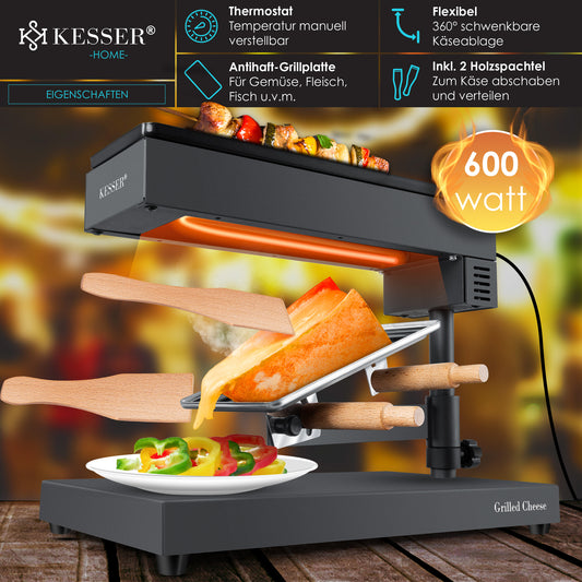 KESSER® Raclette Grill 2In1 - Käse-Raclette Käseschmelzer Tischgrill Grillplatte
