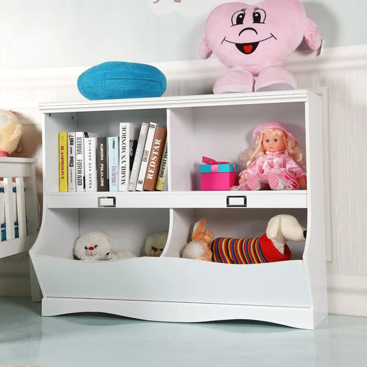 Storage Shelf with Bins – Toy Organizer for Kids, 105.5 x 39.5 x 84 cm, White
