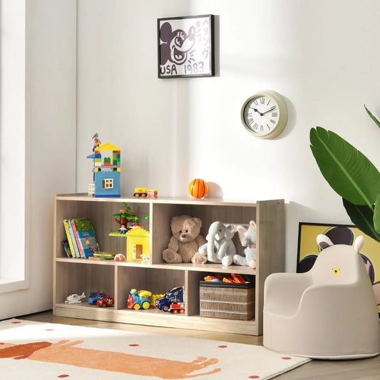 Wooden toy cupboard Children's shelf with 5 compartments 111 X 30 X 61.5 cm Natural