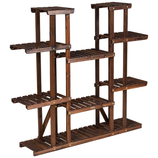 Wooden 9-Tier Plant Stand – Flower Rack, Plant Shelf, 125 x 25 x 114 cm, Brown
