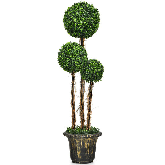 115 Cm Kunstpflanze Mit Topf & 3 Kugeln Kunstbaum Künstliche Dekopflanze Grünpflanzen
