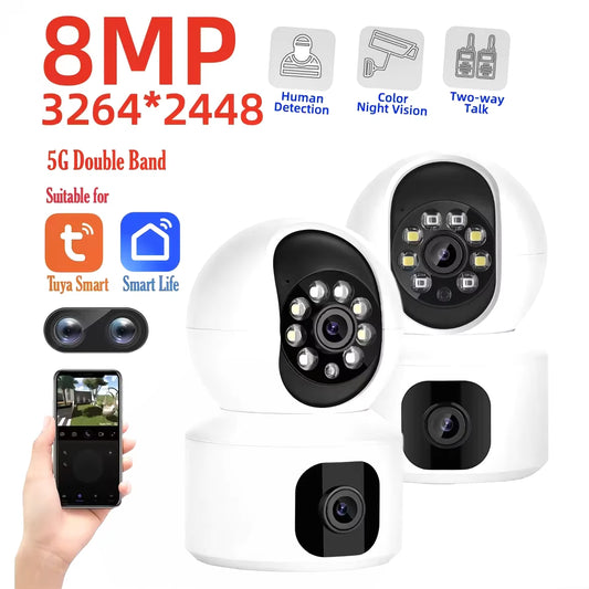 Tuya 8MP Wifi IP Camera Dual Lens Baby Monitor Color Night Vision Human Automatic Tracking Video Smart Home Surveillance Camera