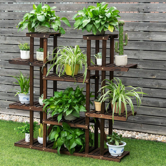 Wooden 9-Tier Plant Stand – Flower Rack, Plant Shelf, 125 x 25 x 114 cm, Brown