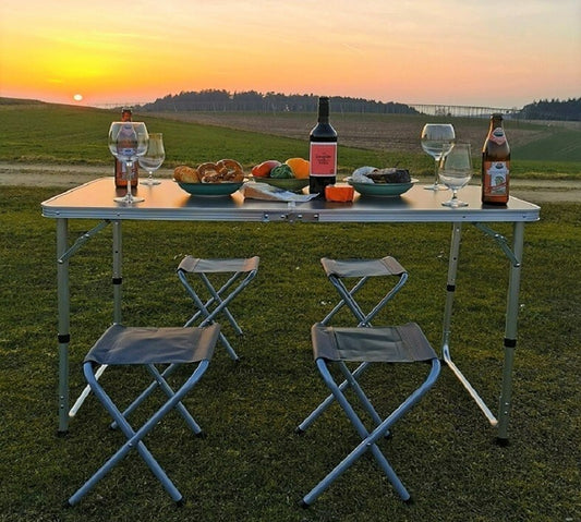 Klappbarer Campingtisch CAMPIXX Mit 4 Hockern Klappbar Tisch Klapptisch Hocker