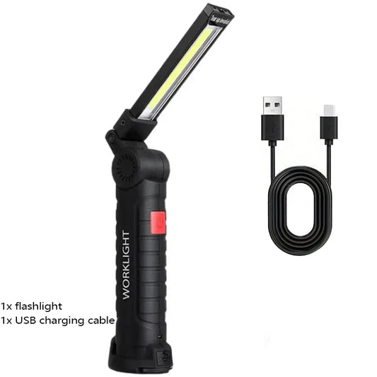 Portable COB LED Flashlight Rechargeable Work Light with Built-In Battery Magnetic Camping Torch Hanging Lamp for Outdoor Use